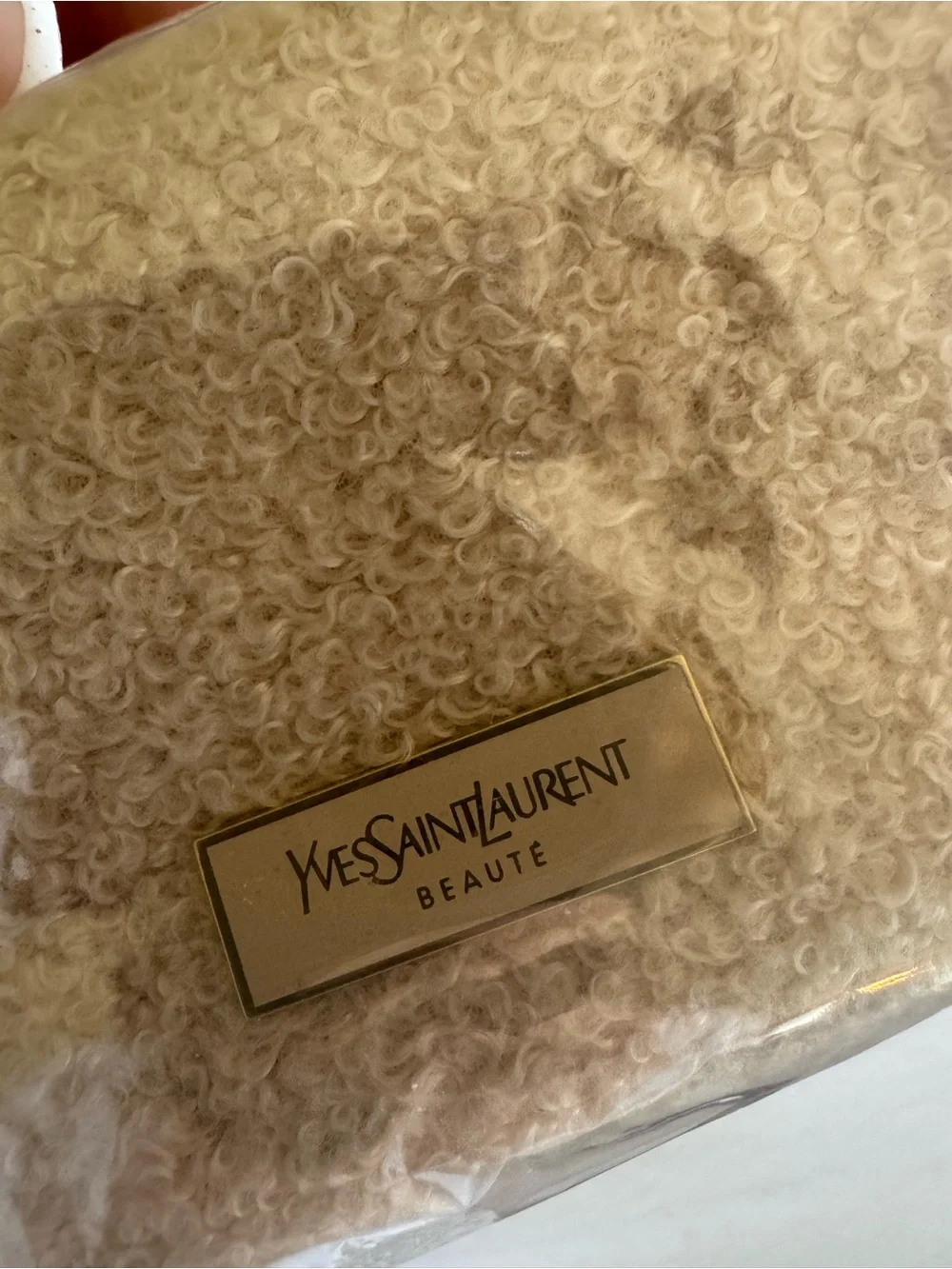 NEW Yves Saint Laurent Beauté Teddy Sherpa Cosmetic Bag Pouch gold tone GWP